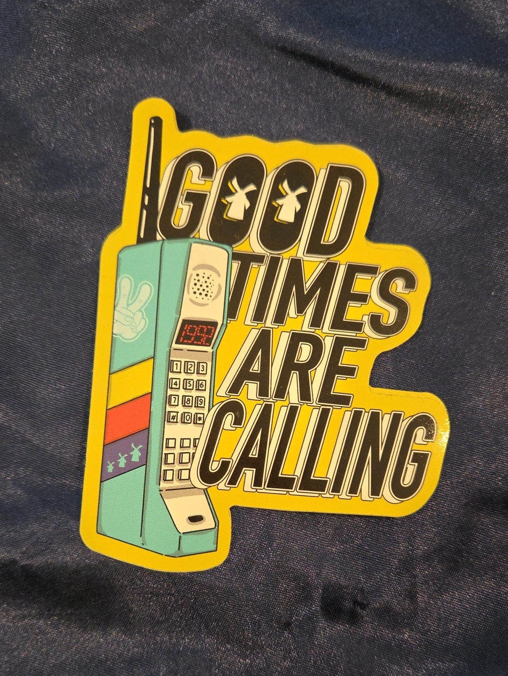 Dutch Bros Yellow & Teal Retro Phone Sticker - Good Times Are Calling